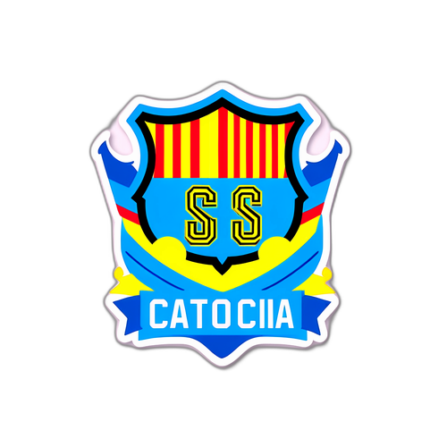 Diseño minimalista de un estadio de fútbol con banderas de U. Católica y Barcelona SC