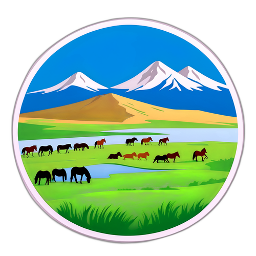 Mongolian steppemaisema, jossa perinteiset hevoset laiduntavat