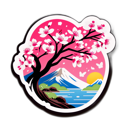 春の優雅さを表現する桜のステッカー
