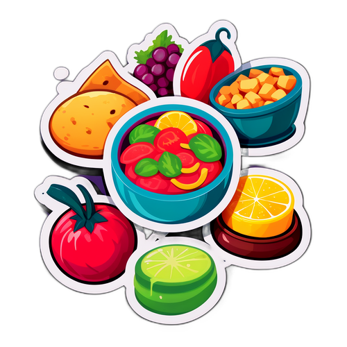 美味しさを表現するシンプルでカラフルな料理のステッカー