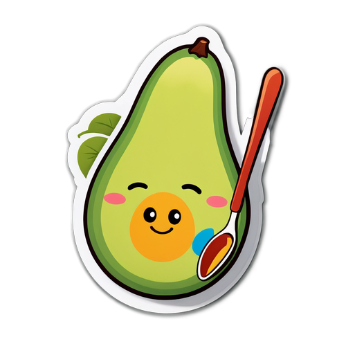 Smiling Avocado Half with Spoon Sticker