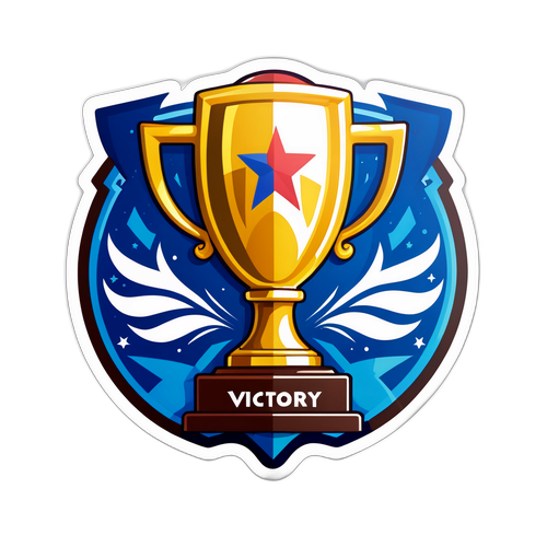 Diseño de un trofeo de fútbol brillante, con la frase 'La victoria es nuestro destino'