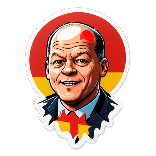 Aufkleber mit Olaf Scholz im cartoonhaften Stil