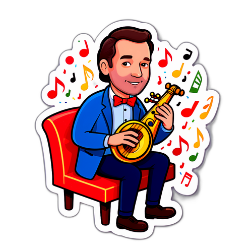 Dessin animé de Peter Phillips jouant d'un instrument de musique