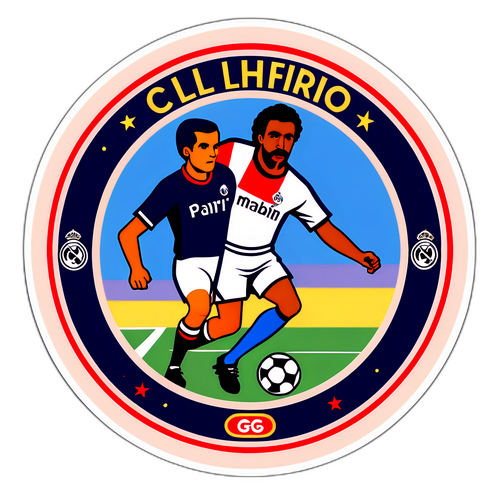 Desain Stiker Retro Pertandingan Sepak Bola Klasik Real Madrid vs PSG