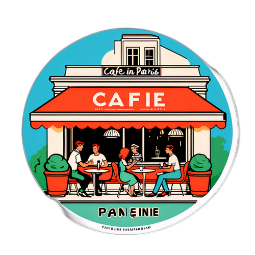 Retro-sticker van een Parijse café
