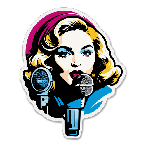 Madonna i Pop-Art: Den Kule Stickeren Med Vintage Mikrofon og Musikkvibber!