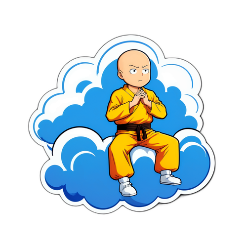Autocollant Humoristique de Saitama sur un Nuage
