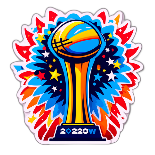 Rolig klistermärke av ett stort trofé för Super Bowl 2026