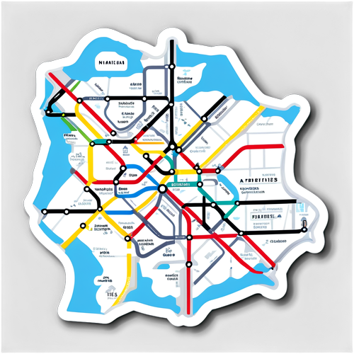 Carte stylisée du RER A avec les arrêts emblématiques des stations de train parisiennes