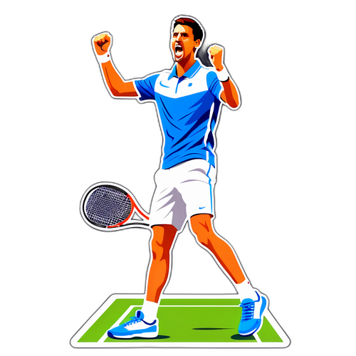 Adesivo estilizado de Novak Djokovic comemorando uma vitória