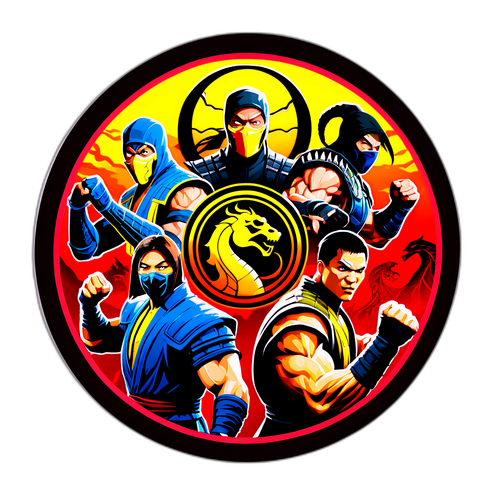Spannende sticker van de Mortal Kombat film met iconische personages