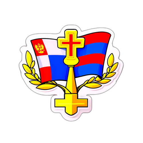 Стикер с флагом России и символами валюты