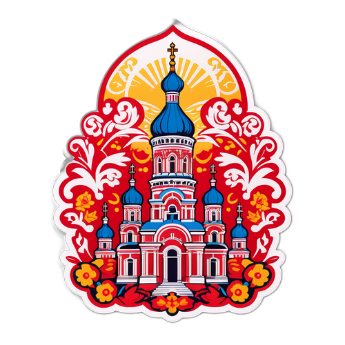 Стікер, натхненний пам'ятниками Смоленська, оформлений у традиційному українському стилі