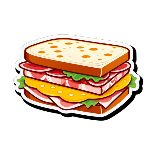 Sticker Sandwich Ham dan Keju yang Playful