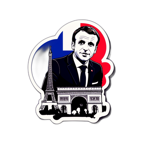 Sticker représentant Emmanuel Macron avec des éléments de la politique française