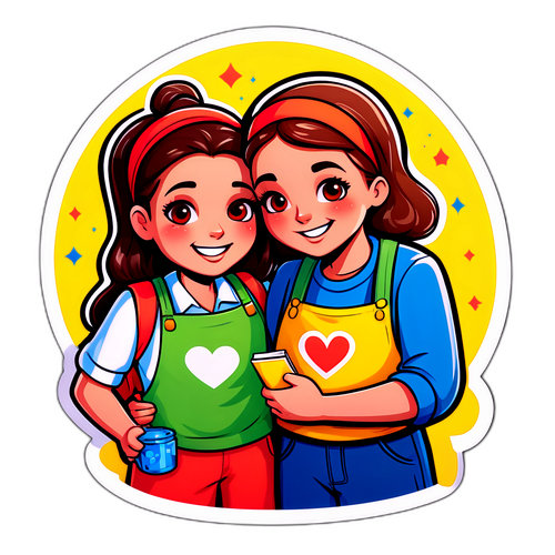 Наклейка, що зображує соціальну допомогу в коміксному стилі