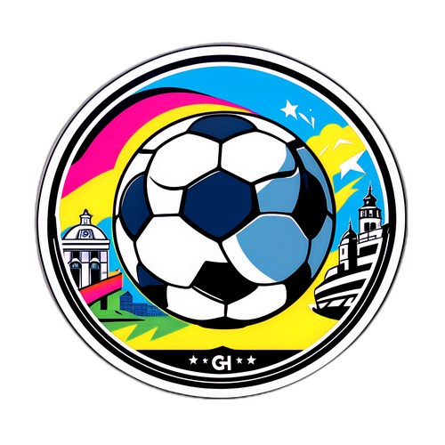 Stylisches Design eines Fußballstickers, das einen historischen Moment zwischen Sturm Graz und Kopenhagen festhält