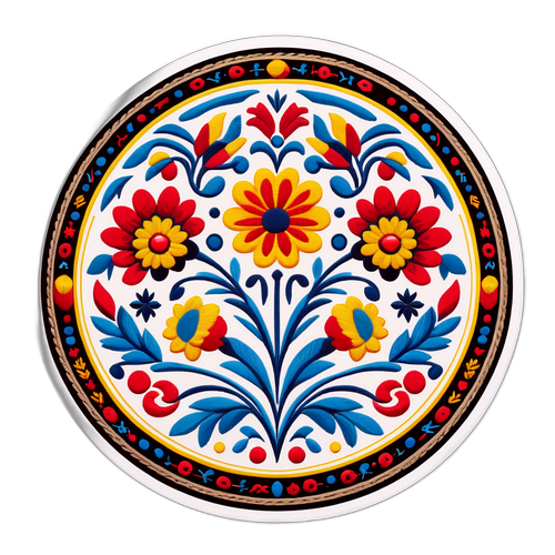 Vintageowy sticker z tradycyjnymi wzorami haftu ukraińskiego