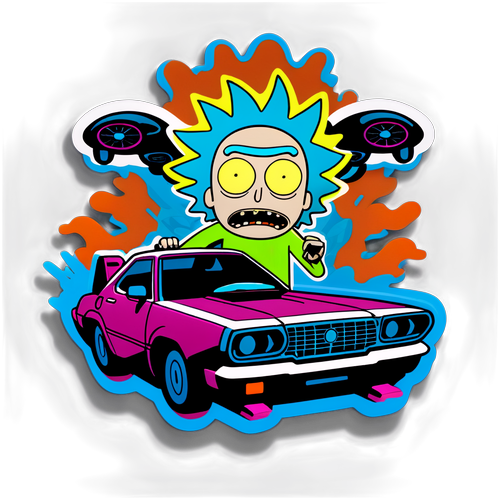 Design futuriste de Rick et Morty avec une voiture volante