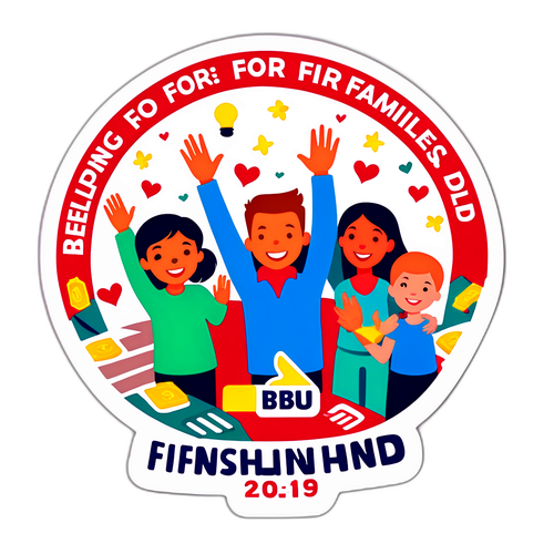 Stiker Keluarga Bahagia Menerima Bantuan Keuangan