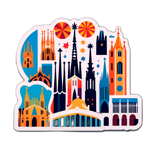สติ๊กเกอร์ที่สวยงามนำเสนอเมืองบาร์เซโลนาในสไตล์มินิมอล