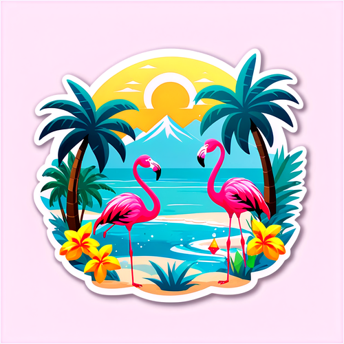 Tropical Paradise with Flamingos