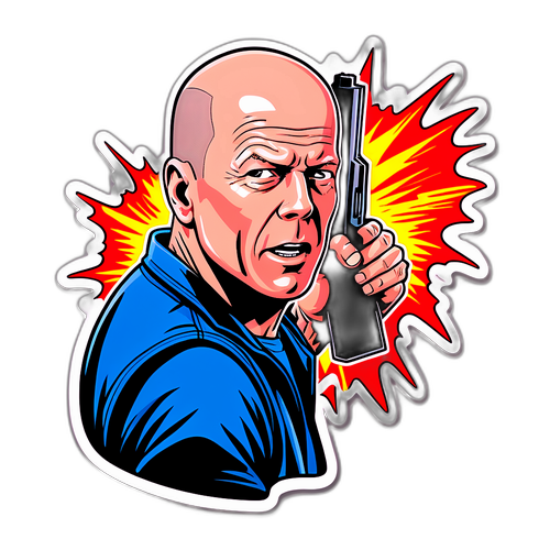 Sticker cu Bruce Willis în stil comic