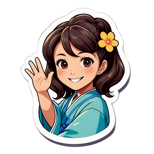 笑顔でカメラに手を振る高橋真澄のイラスト