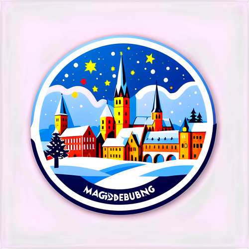 Sticker mit verschneitem Magdeburg zur Weihnachtszeit