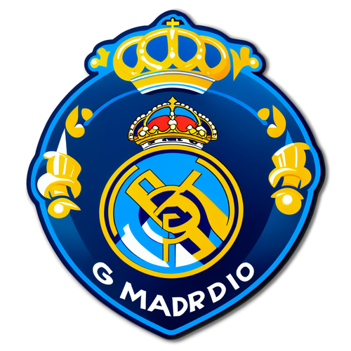 Diseño de sticker con el logo del Real Madrid y la frase '¡Vamos Madrid!' sobre un fondo azul