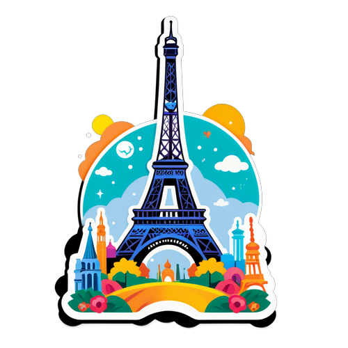 Sticker mit dem schönen Eiffelturm und berühmten Wahrzeichen von Edirne