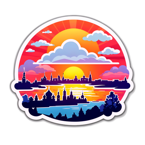 Стикер с красивым видом Омска на закате