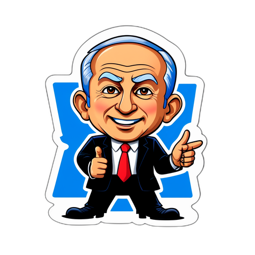 Sticker umoristico di Netanyahu come personaggio cartone animato