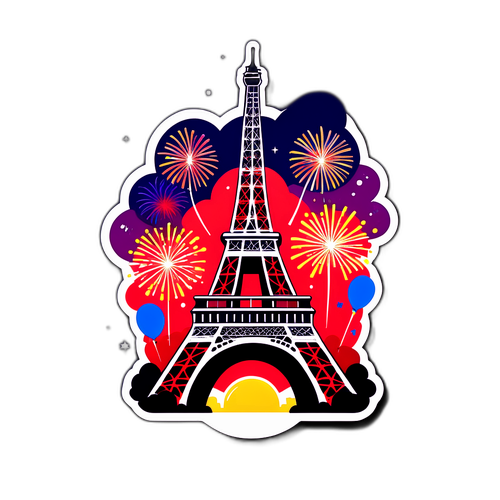 מנה Eiffel עם חולצת PSG ורקע של זיקוקי דינור