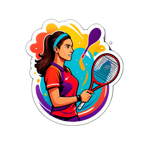 Diseño Creativo por Andrea Pellegrino con su raqueta y un fondo de acción de un partido