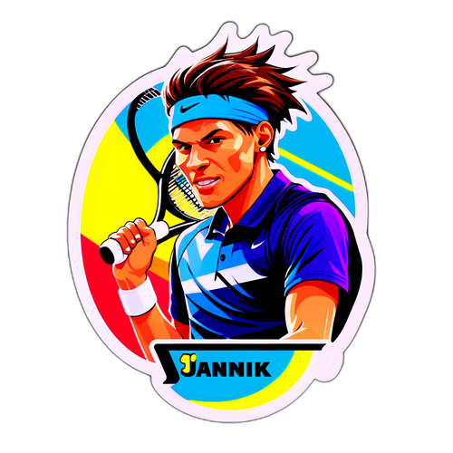 Sticker cu Jannik Sinner pe terenul de tenis
