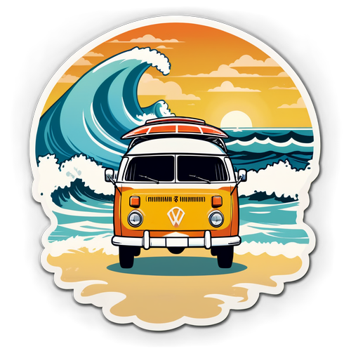 Catch the Wave of Adventure: The Must-Have Vintage Camper Van Sticker That’ll Take You Back to the Beach!