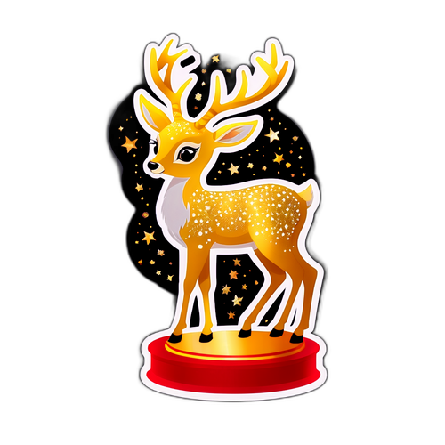 Goldene Bambi Statue Sticker mit funkelnden Sternen und rotem Teppich