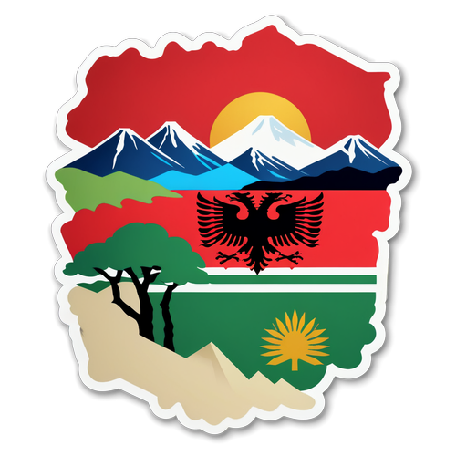 Fargerik klistremerke med Albaniens ikoniske skyline
