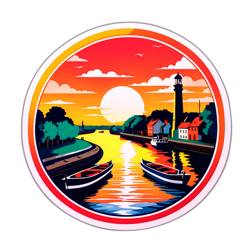 Idyllische Szene des Kielkanals mit Booten und Sonnenuntergang