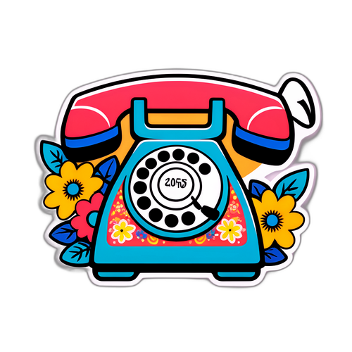Autocollant rétro de téléphone fixe avec fleurs