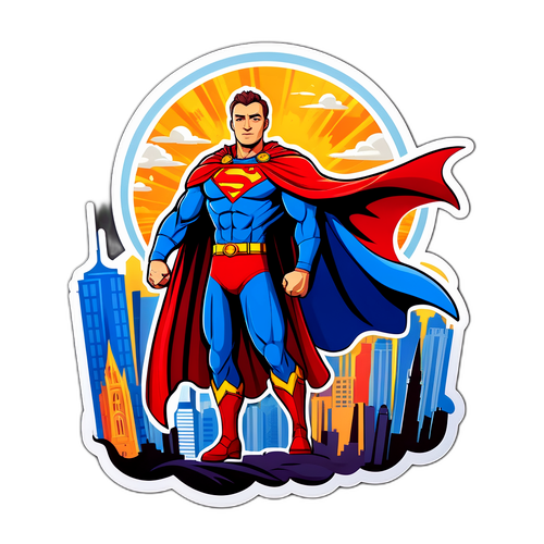 Сміливий герой у плащі з міським горизонтом