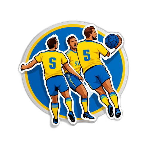 Design et klistermærke for Sveriges håndboldlandshold i aktion