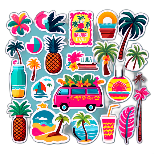Stickers Tropikalne z Elementami Hawajskimi