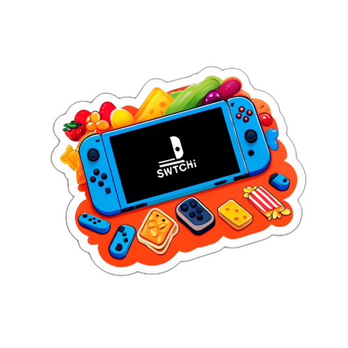 Farverig klistermærke af Nintendo Switch 2 i en hyggelig stue