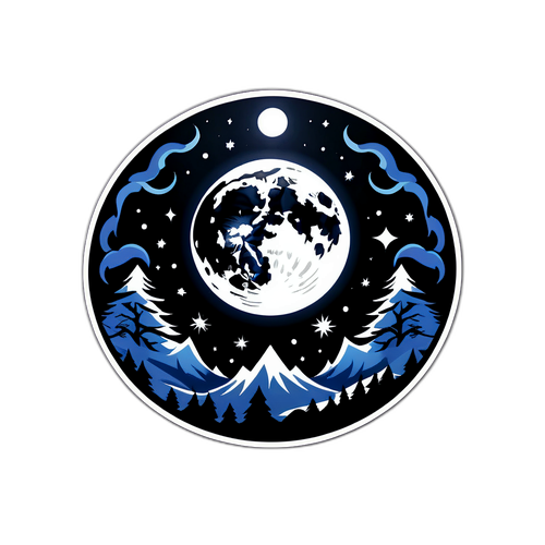 Stickerontwerp van de schaduw van een volle maan met mystieke symbolen rondom de natuurkrachten