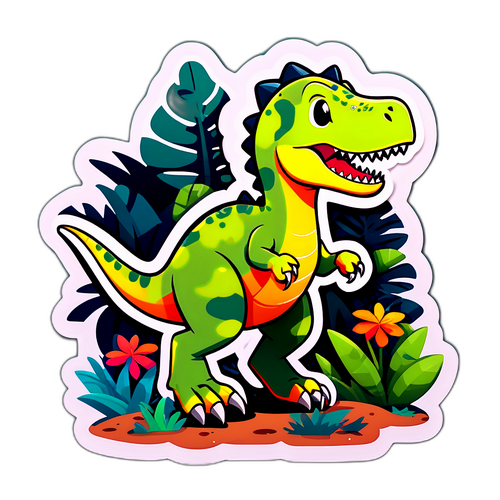Sticker van een Dinosaurussen die de Amazone Jungle Verken