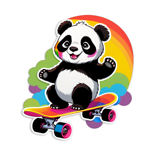 Panda comel Meluncur Papan dengan Pelangi: Keajaiban Ceria yang Menyentuh Hati!