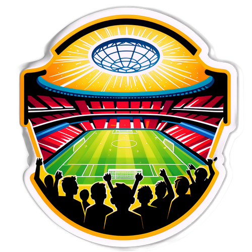 Spännande klistermärke av en modern fotbollsstadion